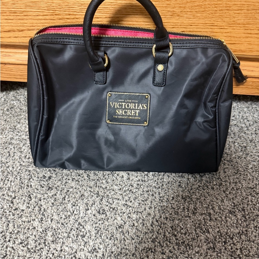 Victoria's Secret Black Satchel Handbag Pink Lining